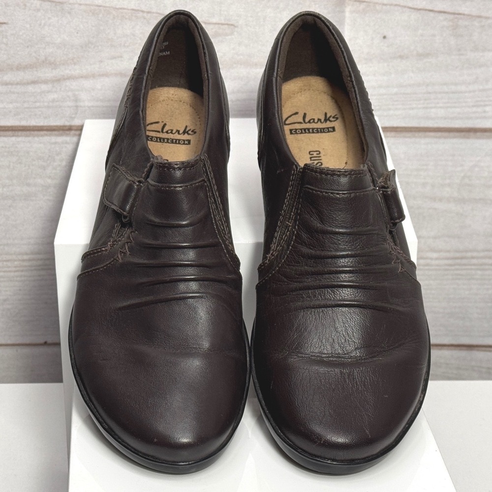Clarks Collection Brown Leather Ruched Wedge Loafers Womens 8 M 26111994